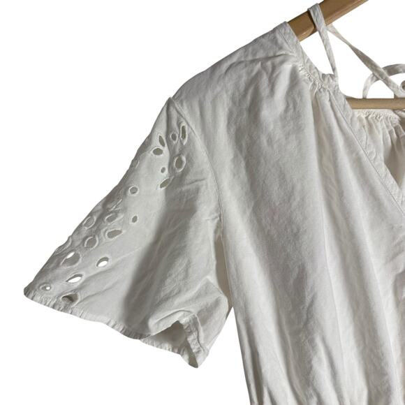 Thakoon White Eyelet Smocked Short Sleeve Cut Out Summer Mini Dress Size 0 - Picture 9 of 15